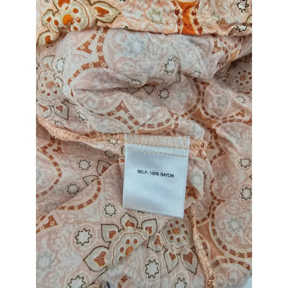 Rose +‎ Olive Romantic Boho Festival Floral Tile Print Tassel Blouse